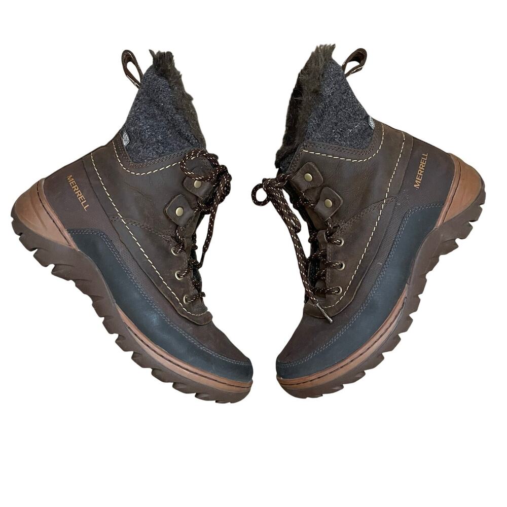 Merrell Sylva Mid Winter Boots Womens Size 8 Faux Fur Lined Waterproof Warm 200